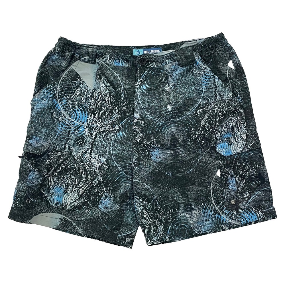 Reel Legends Board Shorts Men's Large 6 Pockets Swim Trunks Beach Stretch Waist